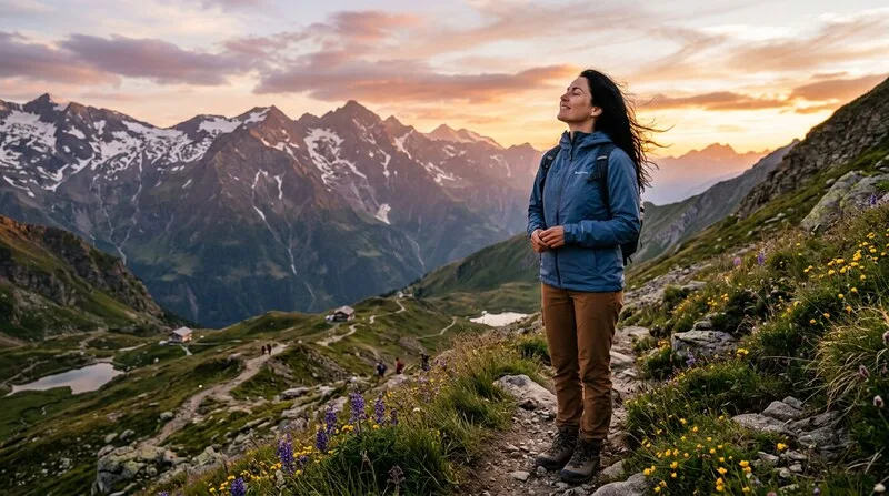 Box Breathing — Frau atmet tief draußen in frischer Luft — 4-4-4-4 Atemtechnik