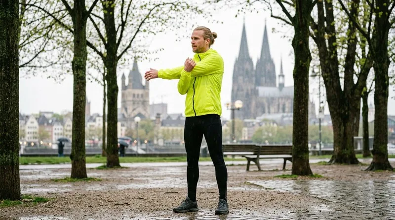 Frau joggt morgens im Park — Morgensport für besseren Schlaf in der Nacht
