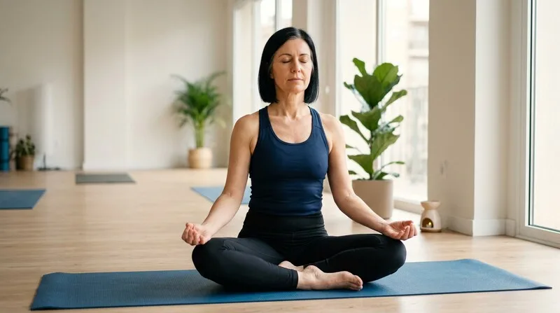 Frau hält Kopf in den Händen am Schreibtisch — Stress Symptome