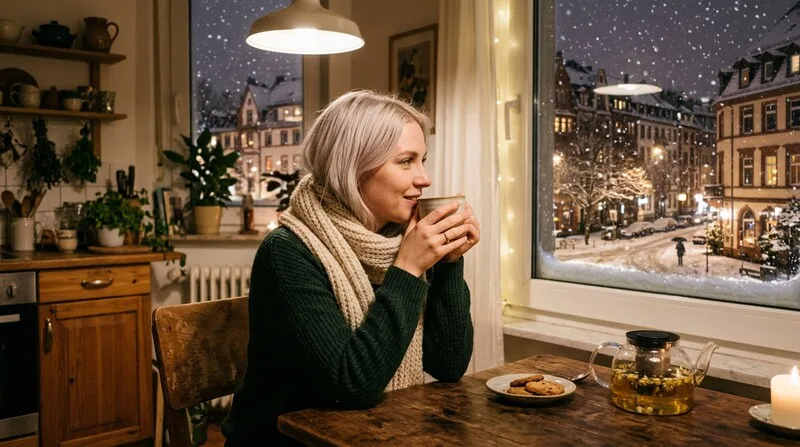 Frau trinkt entspannt ein Glas Wasser