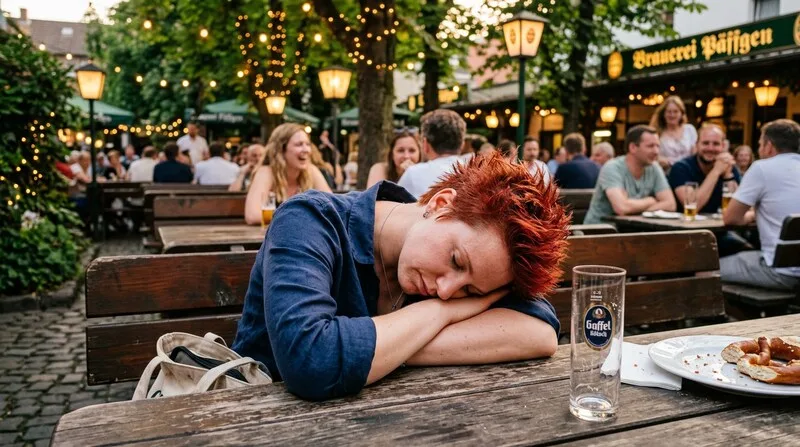 Frau macht einen kurzen Power Nap am Schreibtisch